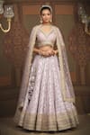 Buy Shikhar Sharma Purple Chanderi, Silk, Net Beads, Lace Abstract Floral Petal Pattern Lehenga Set at Aza Fashions Buy_Shikhar Sharma_Purple Chanderi, Silk, Net Beads, Lace Abstract Floral Petal Pattern Lehenga Set _at_Aza_Fashions