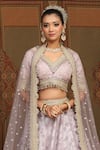 Shop Shikhar Sharma Purple Chanderi, Silk, Net Beads, Lace Abstract Floral Petal Pattern Lehenga Set Online at Aza Fashions Shop_Shikhar Sharma_Purple Chanderi, Silk, Net Beads, Lace Abstract Floral Petal Pattern Lehenga Set _Online_at_Aza_Fashions