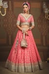 SHIKHAR SHARMA_Pink Lehenga Cotton Shimmer Chanderi Flower Petal Abstract Pattern Set _at_Aza_Fashions