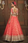 Shop_SHIKHAR SHARMA_Red Lehenga Cotton Shimmer Chanderi Abstract Petal Pattern Bridal Set _at_Aza_Fashions