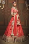 SHIKHAR SHARMA_Red Lehenga Cotton Shimmer Chanderi Abstract Petal Pattern Bridal Set _Online_at_Aza_Fashions