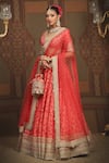 Buy_SHIKHAR SHARMA_Red Lehenga Cotton Shimmer Chanderi Abstract Petal Pattern Bridal Set _Online_at_Aza_Fashions