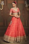 SHIKHAR SHARMA_Red Lehenga Cotton Shimmer Chanderi Abstract Petal Pattern Bridal Set _at_Aza_Fashions