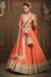 Buy_SHIKHAR SHARMA_Orange Lehenga Cotton Abstract Floral Petal Pattern Bridal Set _at_Aza_Fashions
