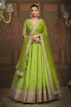 Buy_SHIKHAR SHARMA_Green Lehenga Cotton Shimmer Chanderi Embroidered Gota Geometric Pattern Set _at_Aza_Fashions