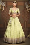 SHIKHAR SHARMA_Green Lehenga Cotton Shimmer Chanderi Embroidered Gota Leaf Set _at_Aza_Fashions