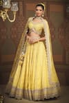 Buy_SHIKHAR SHARMA_Yellow Lehenga Cotton Shimmer Chanderi Embroidered Gota Leaf Blouse Set _at_Aza_Fashions