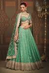 SHIKHAR SHARMA_Green Lehenga Cotton Shimmer Chanderi Embroidered Gota Leaf Set _Online_at_Aza_Fashions