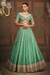 Buy_SHIKHAR SHARMA_Green Lehenga Cotton Shimmer Chanderi Embroidered Gota Leaf Set _Online_at_Aza_Fashions