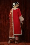 Shop_SHIKHAR SHARMA_Red Kurta And Pant Silk Chanderi Embroidered Pearl Leaf Straight Set _at_Aza_Fashions