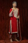 SHIKHAR SHARMA_Red Kurta And Pant Silk Chanderi Embroidered Pearl Leaf Straight Set _Online_at_Aza_Fashions