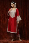 Buy_SHIKHAR SHARMA_Red Kurta And Pant Silk Chanderi Embroidered Pearl Leaf Straight Set _Online_at_Aza_Fashions