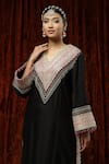 Shop_SHIKHAR SHARMA_Black Kurta And Pant Silk Chanderi Embroidered Pearl V Neck Badla Set _Online_at_Aza_Fashions