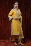 SHIKHAR SHARMA_Yellow Kurta And Pant Silk Chanderi Embroidered Pearl Round Badla Bright Set _Online_at_Aza_Fashions