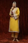 Shop_SHIKHAR SHARMA_Yellow Kurta And Pant Silk Chanderi Embroidered Pearl Round Badla Bright Set _Online_at_Aza_Fashions