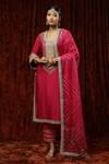 Buy_SHIKHAR SHARMA_Pink Kurta And Pant Silk Chanderi Embroidered Pearl V Neck Dori Set _at_Aza_Fashions