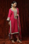 SHIKHAR SHARMA_Pink Kurta And Pant Silk Chanderi Embroidered Pearl V Neck Dori Set _Online_at_Aza_Fashions