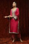 Buy_SHIKHAR SHARMA_Pink Kurta And Pant Silk Chanderi Embroidered Pearl V Neck Dori Set _Online_at_Aza_Fashions