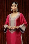 Shop_SHIKHAR SHARMA_Pink Kurta And Pant Silk Chanderi Embroidered Pearl V Neck Dori Set _Online_at_Aza_Fashions
