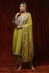 Buy_SHIKHAR SHARMA_Green Kurta And Pant Silk Chanderi Embroidered Pearl Leaf Badla Straight Set _at_Aza_Fashions