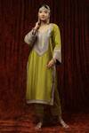 Buy_SHIKHAR SHARMA_Green Kurta And Pant Silk Chanderi Embroidered Pearl Leaf Badla Straight Set _Online_at_Aza_Fashions