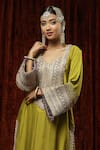 Shop_SHIKHAR SHARMA_Green Kurta And Pant Silk Chanderi Embroidered Pearl Leaf Badla Straight Set _Online_at_Aza_Fashions