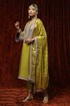 SHIKHAR SHARMA_Green Kurta And Pant Silk Chanderi Embroidered Pearl Leaf Badla Straight Set _at_Aza_Fashions