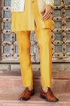 Abkasa_Yellow Dupion-raw Silk Blend Sunbeam Floral Embroidered Bandhgala Set _Online