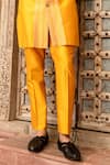 Shop_Abkasa_Yellow Katan Silk Embroidered Stitch Lines Citrina Kurta And Pant Set  _Online_at_Aza_Fashions