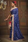 Buy_SHIKHAR SHARMA_Blue Saree Embellished Gota V Neck Chanderi With Blouse _at_Aza_Fashions