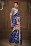 Shop_SHIKHAR SHARMA_Blue Saree Embellished Gota V Neck Chanderi With Blouse _at_Aza_Fashions