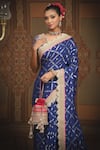 Buy_SHIKHAR SHARMA_Blue Saree Embellished Gota V Neck Chanderi With Blouse _Online_at_Aza_Fashions