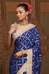 Shop_SHIKHAR SHARMA_Blue Saree Embellished Gota V Neck Chanderi With Blouse _Online_at_Aza_Fashions