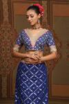 SHIKHAR SHARMA_Blue Saree Embellished Gota V Neck Chanderi With Blouse _at_Aza_Fashions