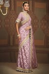 SHIKHAR SHARMA_Purple Saree Embellished Gota V Neck Floral Woven Chanderi With Blouse _Online_at_Aza_Fashions