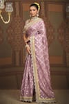 SHIKHAR SHARMA_Purple Saree Embellished Gota V Neck Floral Woven Chanderi With Blouse _at_Aza_Fashions