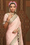 Buy_SHIKHAR SHARMA_Pink Saree Embellished Gota V Neck Chanderi Floral Jaal Woven With Blouse _Online_at_Aza_Fashions