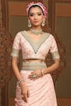 Shop_SHIKHAR SHARMA_Pink Saree Embellished Gota V Neck Chanderi Floral Jaal Woven With Blouse _Online_at_Aza_Fashions