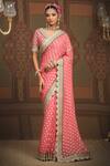 Buy_SHIKHAR SHARMA_Pink Saree Embellished Gota V Neck Flower Woven With Blouse _at_Aza_Fashions