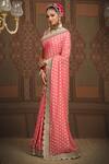 SHIKHAR SHARMA_Pink Saree Embellished Gota V Neck Flower Woven With Blouse _at_Aza_Fashions