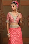 Buy_SHIKHAR SHARMA_Pink Saree Embellished Gota V Neck Floral Jaal Woven Chanderi With Blouse _Online_at_Aza_Fashions