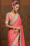 Shop_SHIKHAR SHARMA_Pink Saree Embellished Gota V Neck Floral Jaal Woven Chanderi With Blouse _Online_at_Aza_Fashions