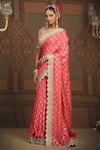 SHIKHAR SHARMA_Pink Saree Embellished Gota V Neck Floral Jaal Woven Chanderi With Blouse _at_Aza_Fashions