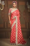 Buy_SHIKHAR SHARMA_Red Saree Embellished Gota V Neck Floral Woven Chanderi With Blouse _at_Aza_Fashions