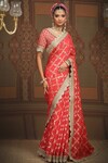 SHIKHAR SHARMA_Red Saree Embellished Gota V Neck Floral Woven Chanderi With Blouse _Online_at_Aza_Fashions