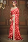 SHIKHAR SHARMA_Red Saree Embellished Gota V Neck Floral Woven Chanderi With Blouse _at_Aza_Fashions