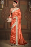 Buy_SHIKHAR SHARMA_Orange Saree Embellished Gota V Neck Lace Border With Blouse _at_Aza_Fashions