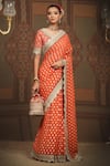 SHIKHAR SHARMA_Orange Saree Embellished Gota V Neck Lace Border With Blouse _Online_at_Aza_Fashions