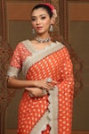 Buy_SHIKHAR SHARMA_Orange Saree Embellished Gota V Neck Lace Border With Blouse _Online_at_Aza_Fashions