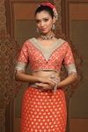 Shop_SHIKHAR SHARMA_Orange Saree Embellished Gota V Neck Lace Border With Blouse _Online_at_Aza_Fashions